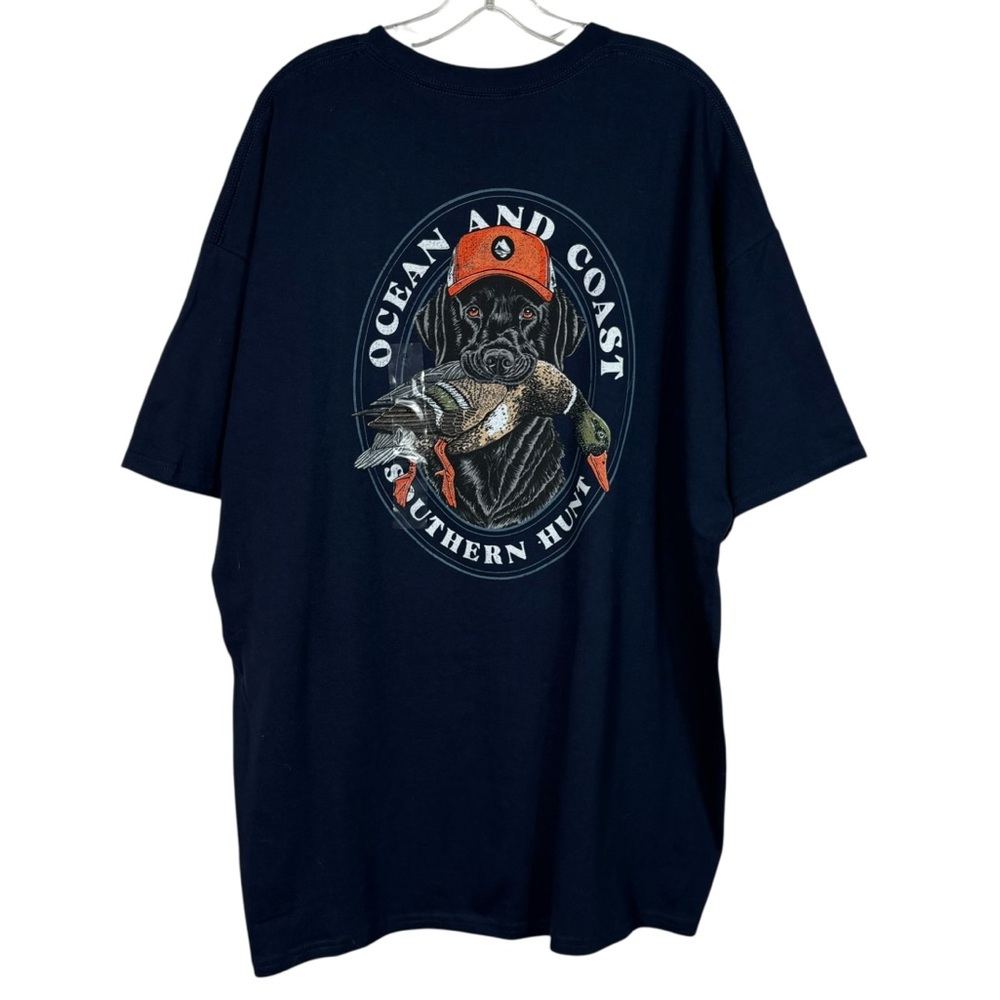 Ocean & Coast Southern Hunt Black Lab Hunting Dog Graphic Double Sided Tee NWT